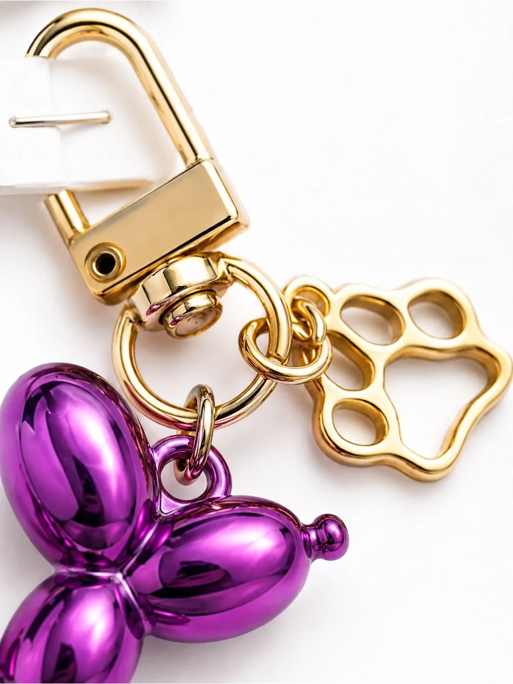 Kawaii Purple Balloon Dog Keychain Bag Charm Gold Paw Charm Cute Gift NWT
